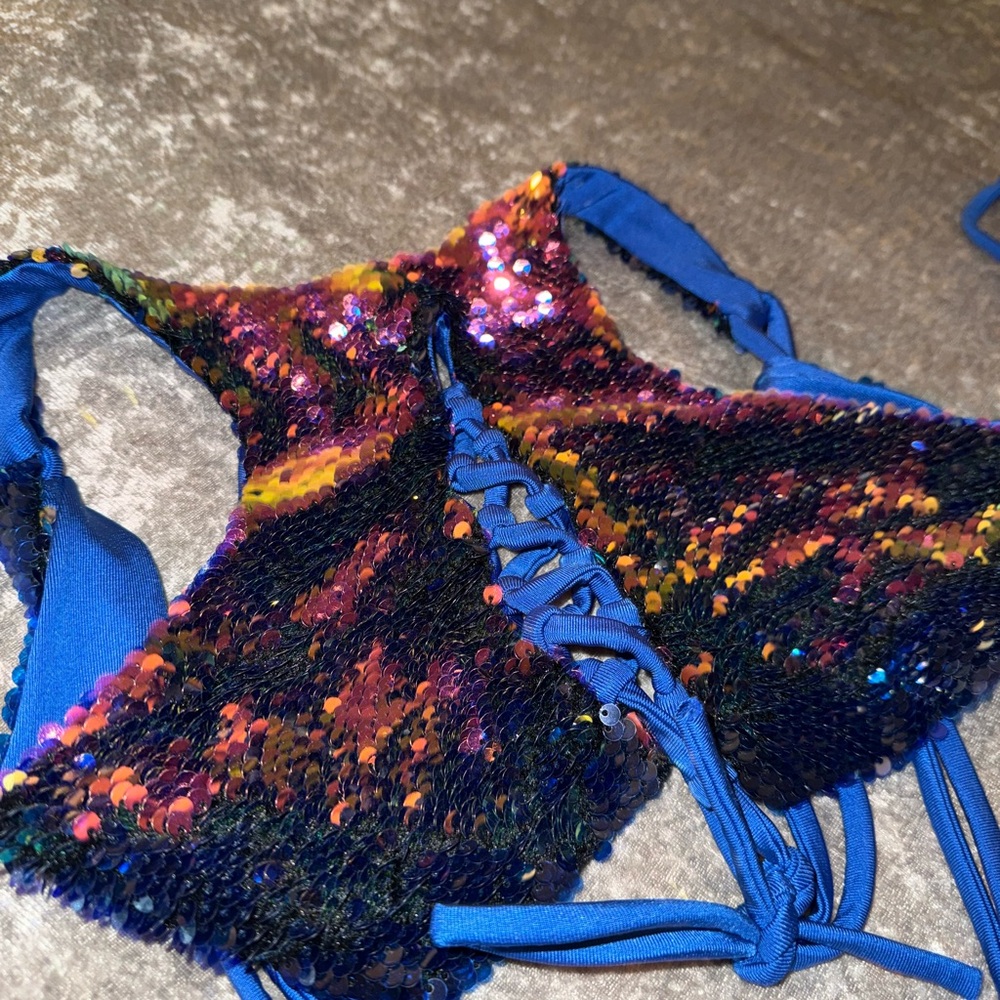 Pas Jalou Blue Sequin Bikini Top